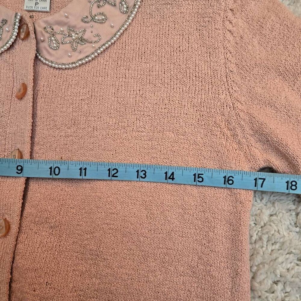Vintage Petite Sophisticate Pink Beaded Cardigan S - Picture 10 of 11